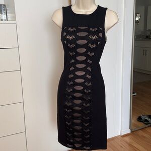 BCBG Black Midi Dress with Lace Panel